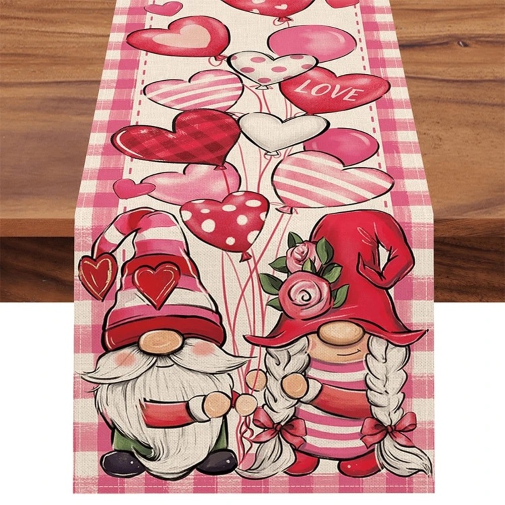 NWT- Pink & Cream- Adorable Gnomes & Heart Balloons 🩷- Table Runner 72x13